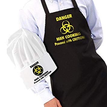 Mans cooking apron and chef hat
